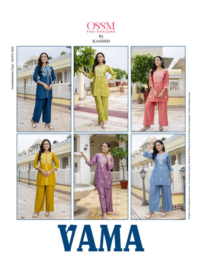 Vama By Ossm Viscose Silk Designer Cord Set Kurti With Bottom Wholesale Online